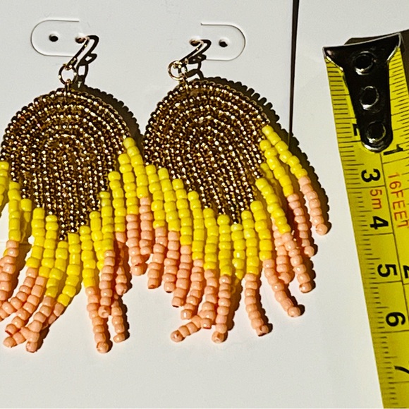 Lulu dharma seed bead gold, yellow, pink drop hook earrings - Picture 3 of 3